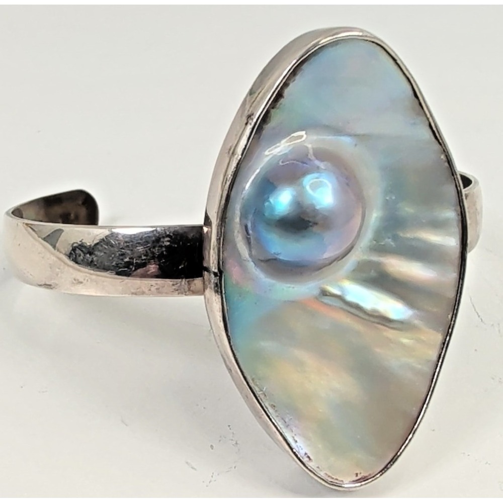 Charles Albert Sterling Silver Mother of Pearl & Pearl Statement Cuff Bracelet